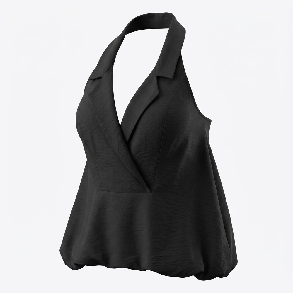 Anthropologie Halter Top 2X Black Crinkle V-Neck Babydoll Chic Minimalist Boho